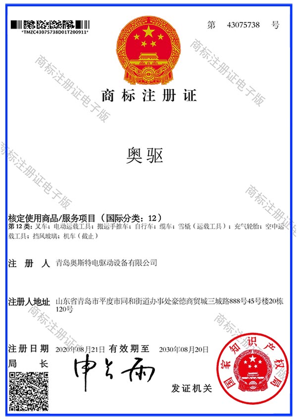 Trademark registration certificate